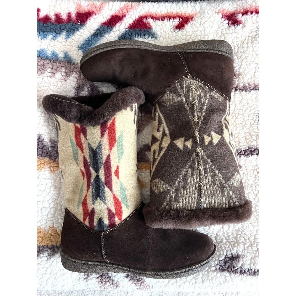 Pendleton Soft Sherpa Blanket Weave boots size 6.5 Brown Calf Winter Aztec